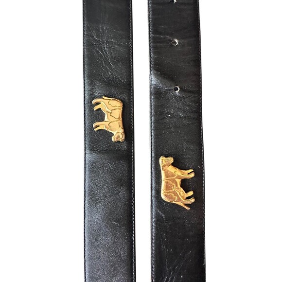 Vintage 80s Whimsical Cow Charm Belt - Black Faux Leather Western Waist Belt main image 4